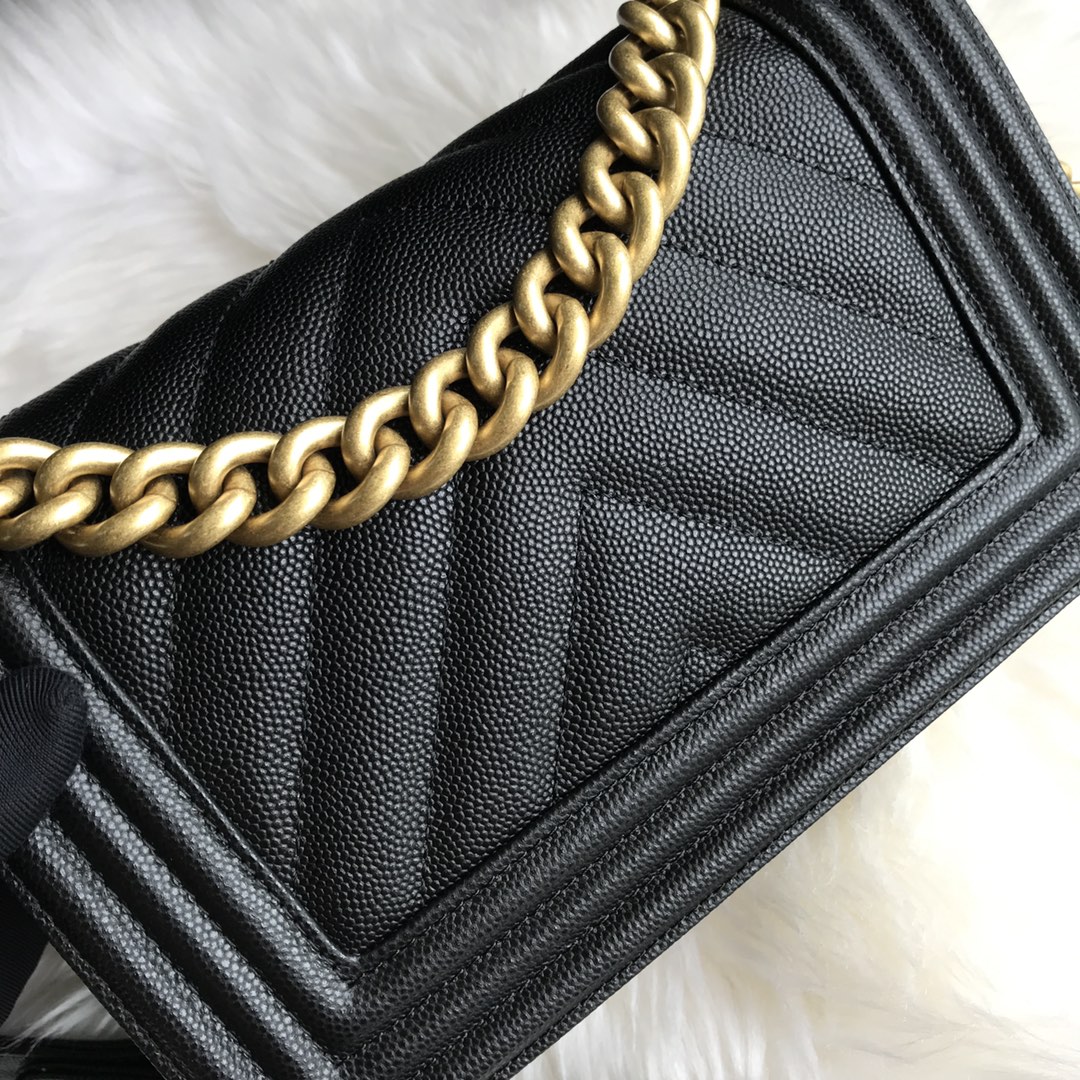 Caviar Small Boy Handbag Flap Bag A67085 Black/Gold